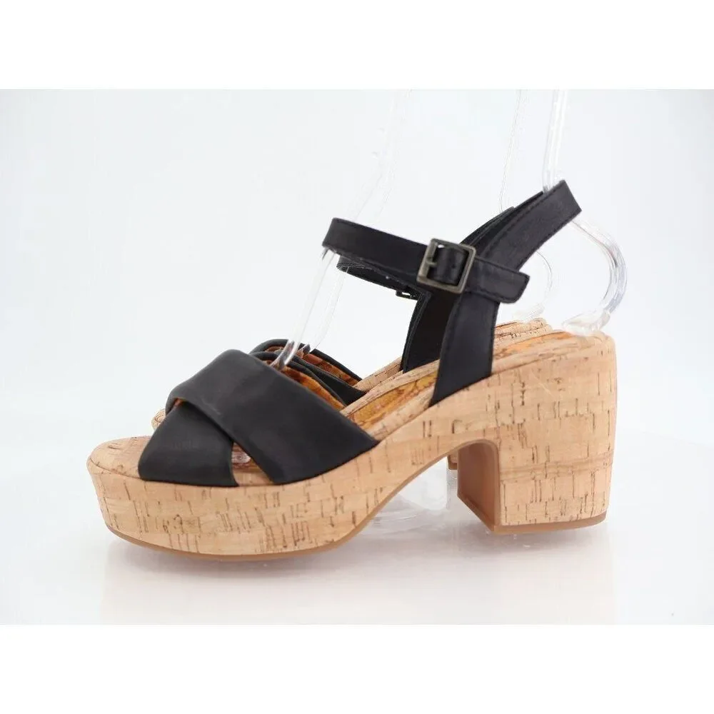 Kork-Ease Korks Calda Sandals Women's 10 Black Platform Chunky Slingback Y2K